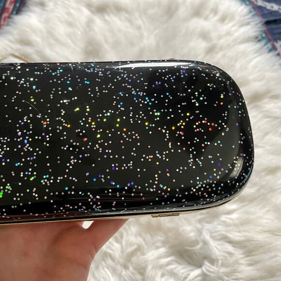 Halston Heritage Acrylic Glitter Clutch Shoulder Bag Clutch Sparkles Hard Shell - Picture 10 of 13